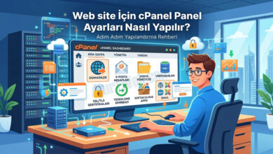 Web site için cPanel üzerinden ayarlamaların nasıl yapıldığını gösteren bir şema.