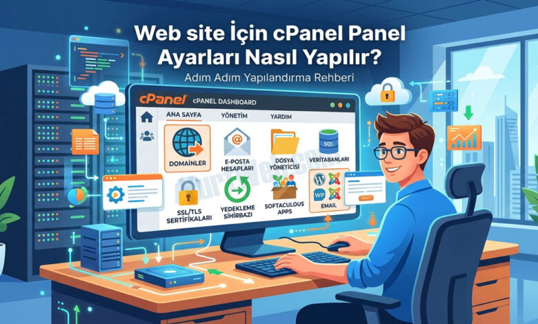 Web site için cPanel üzerinden ayarlamaların nasıl yapıldığını gösteren bir şema.